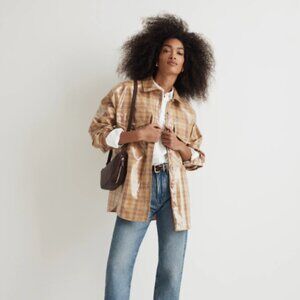 Madewell NWT Laminated Superoversized Shirt-Jacket in Yarn-Dyed Plaid, Size XS
